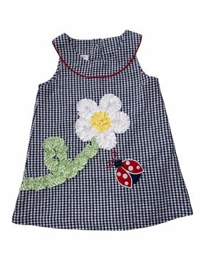 Bonnie Jean 4T Blue Gingham Seersucker Dress Tunic Top Ladybug Ribbon Flower